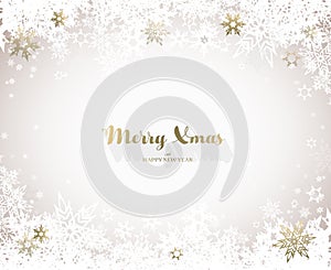 Merry Christmas vector illustration with many snowflakes on light background