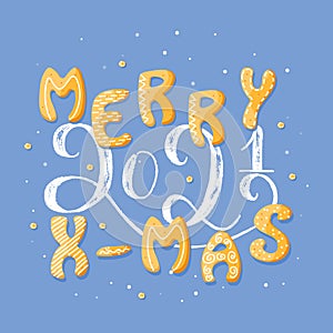Merry Christmas vector with lettering 2021