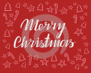 Merry Christmas Vector Lettering and hand-drawn xmas graphic. Greeting Card. Vector illustration