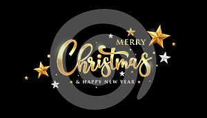 Merry christmas vector message gold and white banner