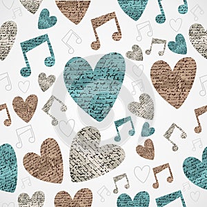 Merry Christmas vintage music love grunge seamless pattern.