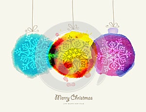 Merry Christmas watercolor baubles card