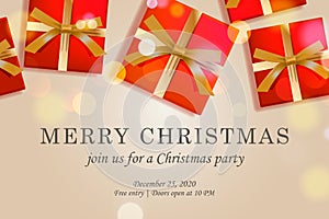 Merry Christmas web page template. Vector illustration for landing page, poster, banner and website development. Red Background Xm