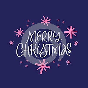 Merry Christmas white ink flat vector lettering