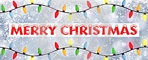 Merry Christmas - White snowflake greetings text Christmas banner with lights