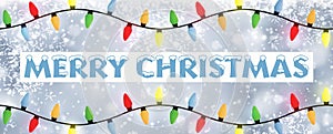 Merry Christmas - White snowflake greetings text Christmas banner with lights
