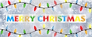 Merry Christmas - White snowflake greetings text Christmas banner with lights