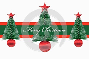 Merry Christmas white text, with green red color shape and tree