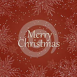 Merry Christmas . White text with snowflakes on red background. Christmas holidays typography. Vector