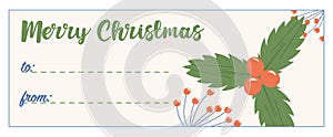 Merry Christmas winter card with berries mistletoe and rowan