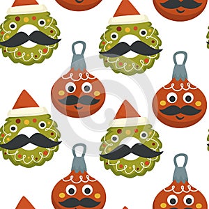 Merry Christmas, winter holidays cute symbolic characters vector seamless pattern.