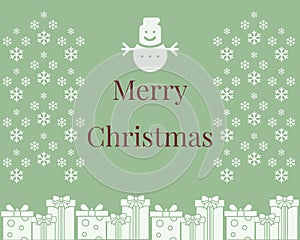 Merry Christmas wishes greeting card abstract background with snowflakes, snowman and gift, graphic design illustration wallpaper