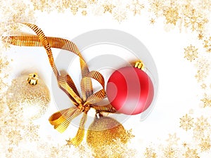 Merry Christmas wishes greetings card, red silver and gold ball on white background with best quotes text season banner copy s