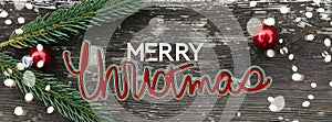 Merry Christmas on wood rustic background banner