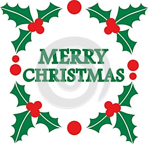 Merry christmas word in mistletoe wreath