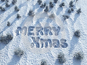 Merry Christmas, words on snow