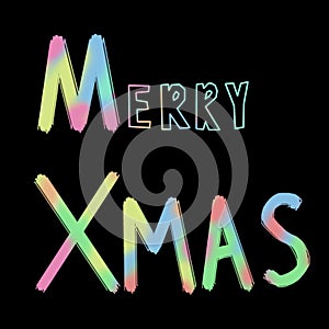 Merry Christmas, xmas badge with handwritten lettering, calligraphy with dark background for logo, banners, labels, postcards, inv