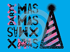 Merry Christmas. Xmas Party typographic grunge poster design. Retro vector illustration.