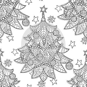 Merry Christmas zentangle fir tree doodle .