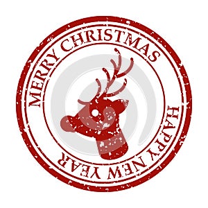 Merry Christmasand Happy New Year grunge dirty post stamp deer icon isolated on white vector