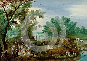 A merry company in an arbor by Adriaen van de Venne