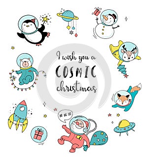 Merry Cosmic Xmas greeting card template