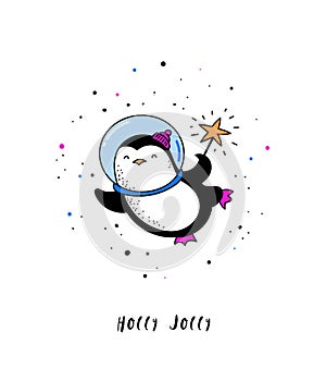 Merry Cosmic Xmas template with a cute penguin