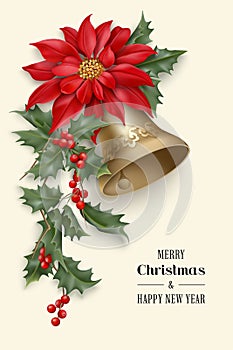 Merry Cristmas background with bell and star flowers