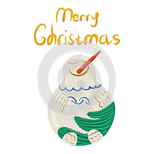 Merry festive snowman, christmas and new year card,  illustration in hand drawing style