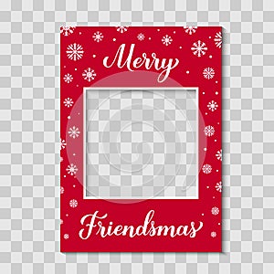 Merry Friendsmas photo booth frame on transparent background. Christmas party photobooth props. Vector template