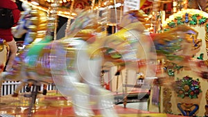 Merry go round carousel horses funfair fairground ride stock, footage, video, clip,