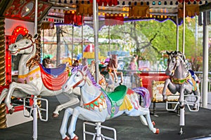 Merry-go-round with horses. Carousel with horses.