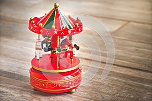 Merry go round red carousel carillon horses toy vintage old