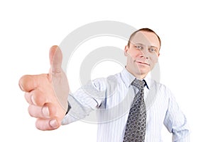 Merry lad with big hand