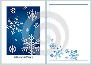 Merry New Year and Christmas corporate holiday cards. Universal abstract modern art templates with snowflakes, decorative borders