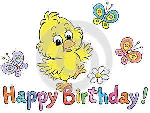 Birthday card with a happy little chick photo