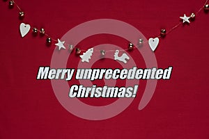 Merry unprecedented Christmas in 2020 pandemic, red with copy space photo