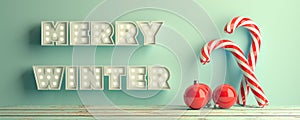 Merry winter christmas red white twisted candy cane caramel in aquas - 3d illustration photo