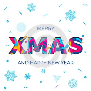 Merry Xmas Christmas Happy New Year poster snowflakes background vector paper carving