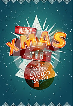 Merry Xmas and Happy New Year! Christmas poster design. Vector illustration. Eps10.
