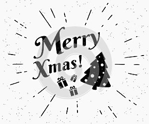 Merry xmas vintage black and white illustration for christmas greetings