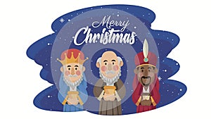 mery christmas lettering with magic kings animation