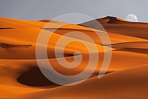 Merzouga, Morocco. Sand dunes in the Sahara Desert, North Africa - Erg Chebbi dunes