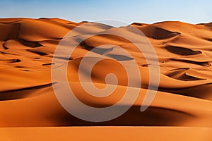 Merzouga, Morocco. Sand dunes in the Sahara Desert, North Africa - Erg Chebbi dunes