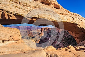 Mesa Arch at Canyonlands National Park from Dead Horse Point Overlook Utah USA