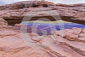 Mesa Arch on a cloudy day, Canyon Lands National Park, USA