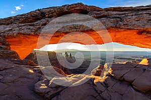 Sunrise overlooking Mesa Arch in Canyonlands