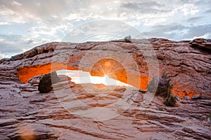 Mesa arch at sunrise with vibrant colours