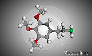 Mescaline molecule. It is hallucinogenic, psychedelic,  phenethylamine alkaloid Molecular model