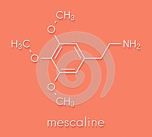 Mescaline peyote cactus psychedelic molecule. Skeletal formula.